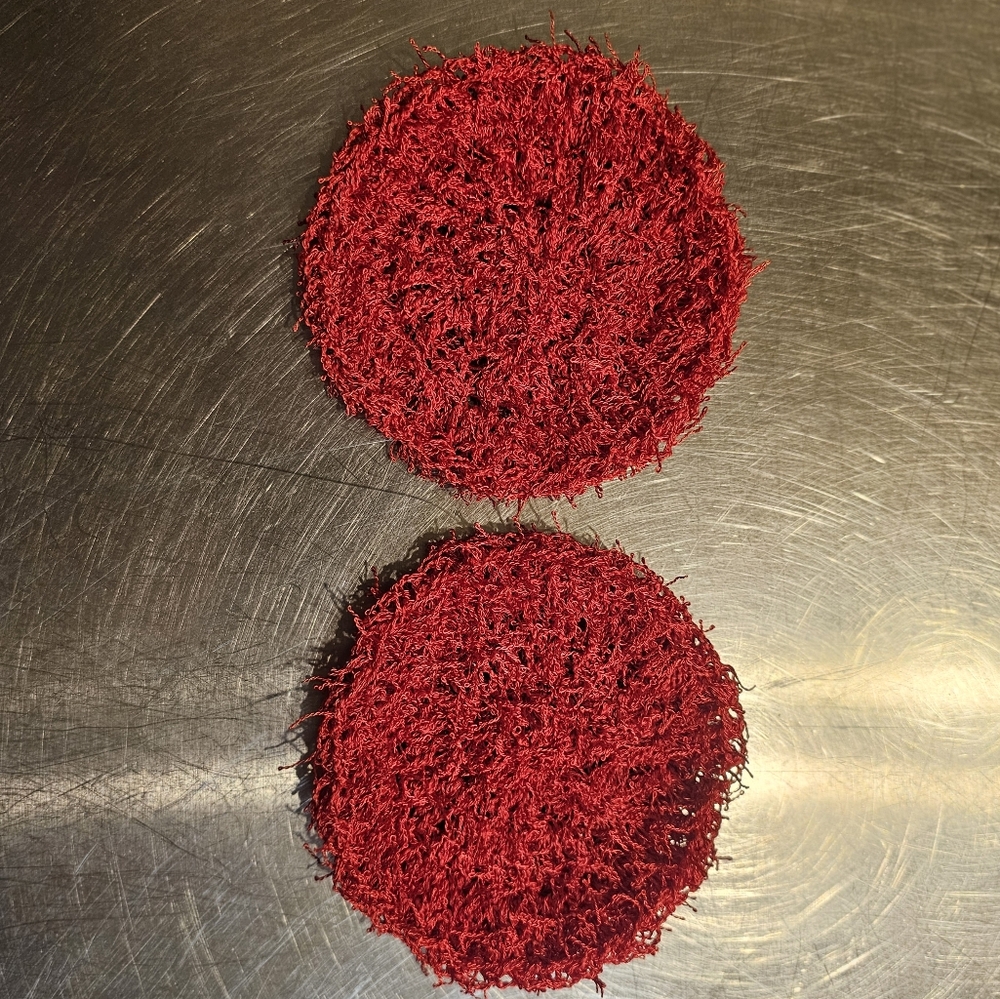 Set of 2 Red Crochet Handmade Dish Scrubby Rag Was Cloth